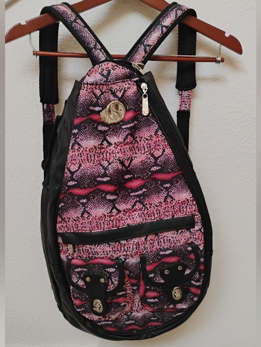 Whak Sak Pink Python Faux Leather Tennis Backpack
